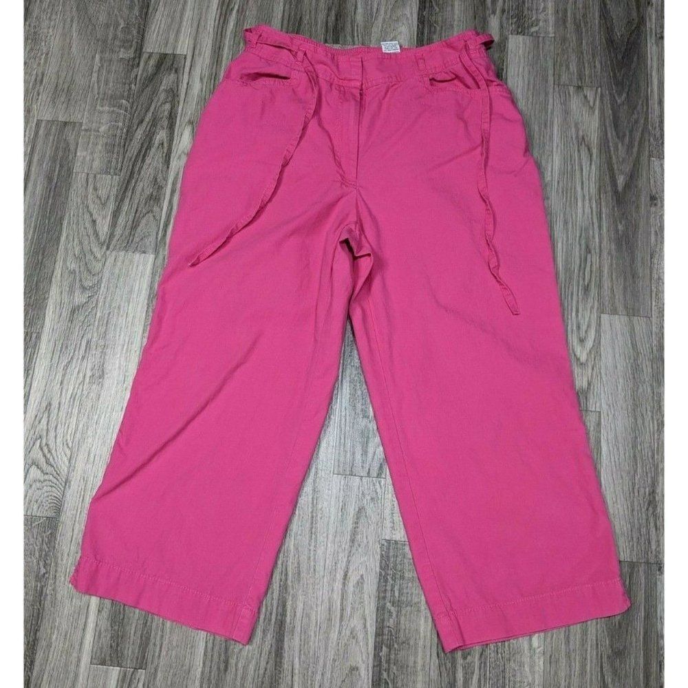 Sag Harbor Sport Womens Pink Belted Partial Elastic Waist Band Cropped Pant 10 P
